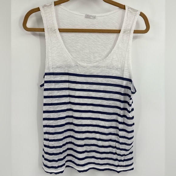 American Vintage Women’s Blue White Striped 100% Cotton Slub Knit Tank Top Large - Picture 1 of 16